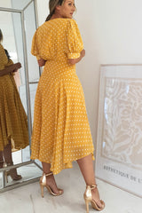 Andrea Polka Dot Midi Dress | Mustard
