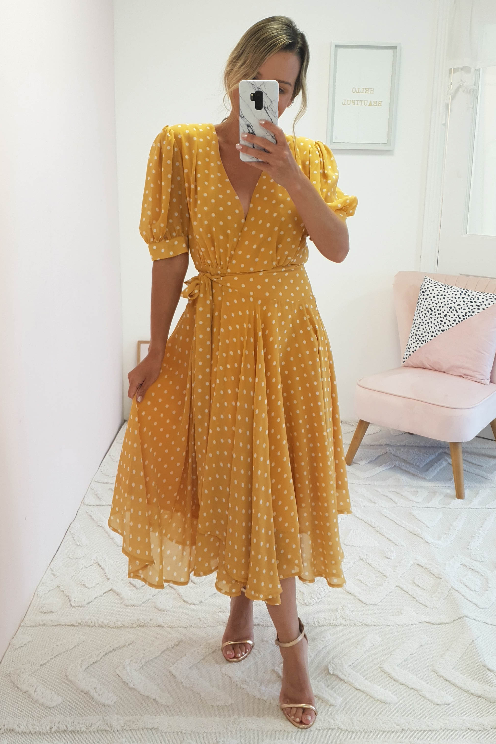 Mustard polka dot outlet dress