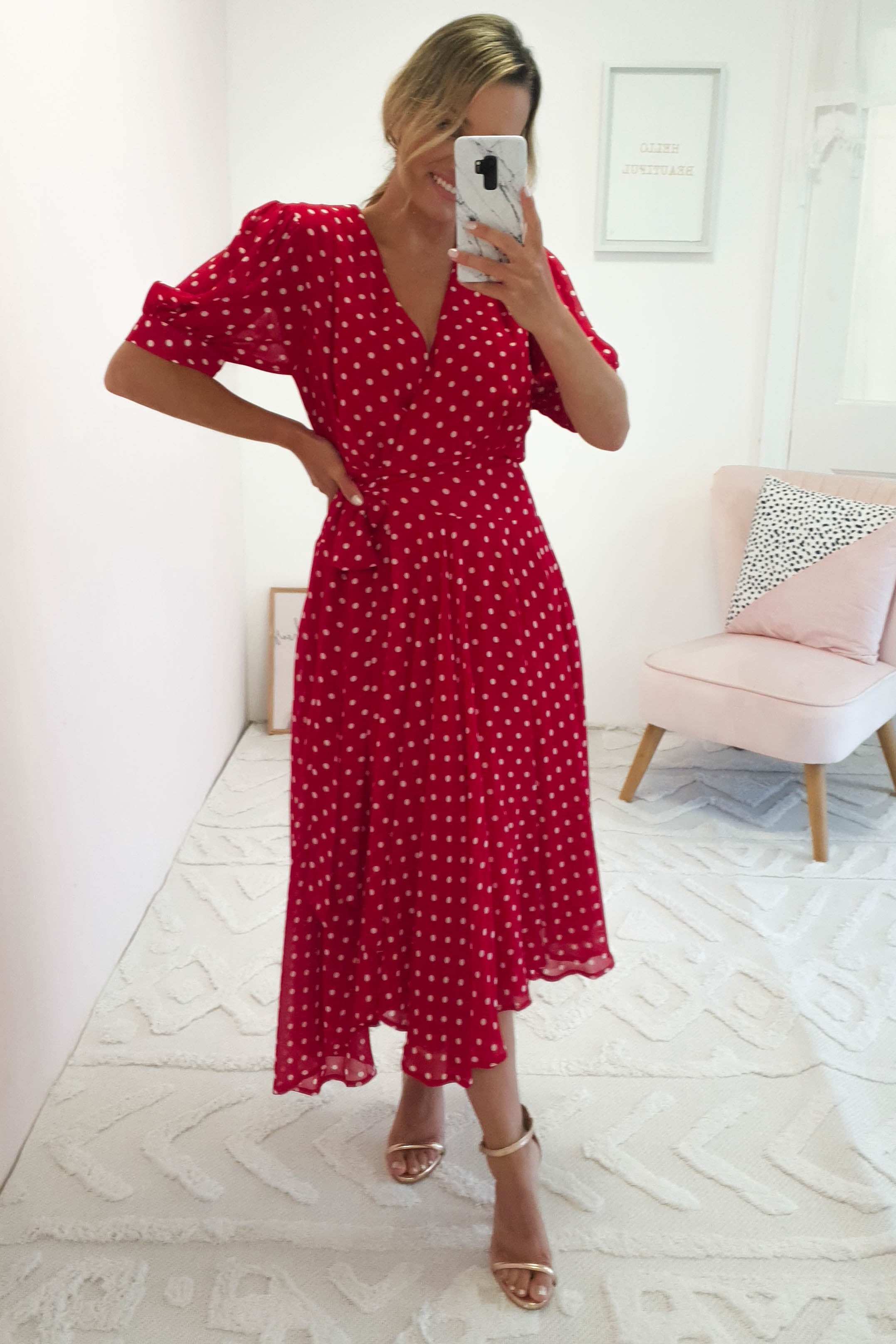 Andrea Polka Dot Midi Dress | Red