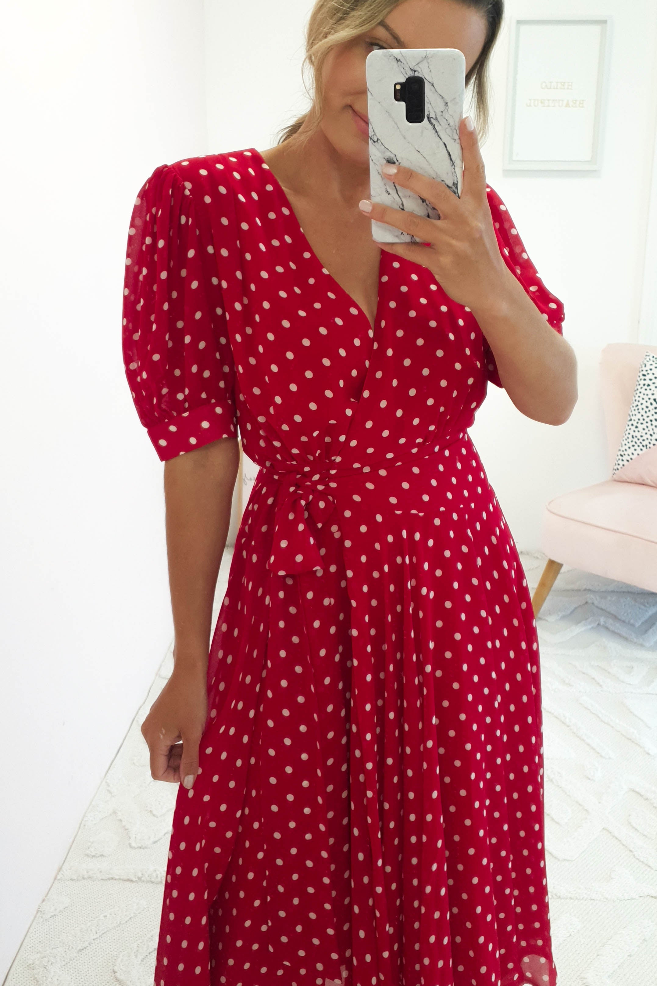 Andrea Polka Dot Midi Dress | Red