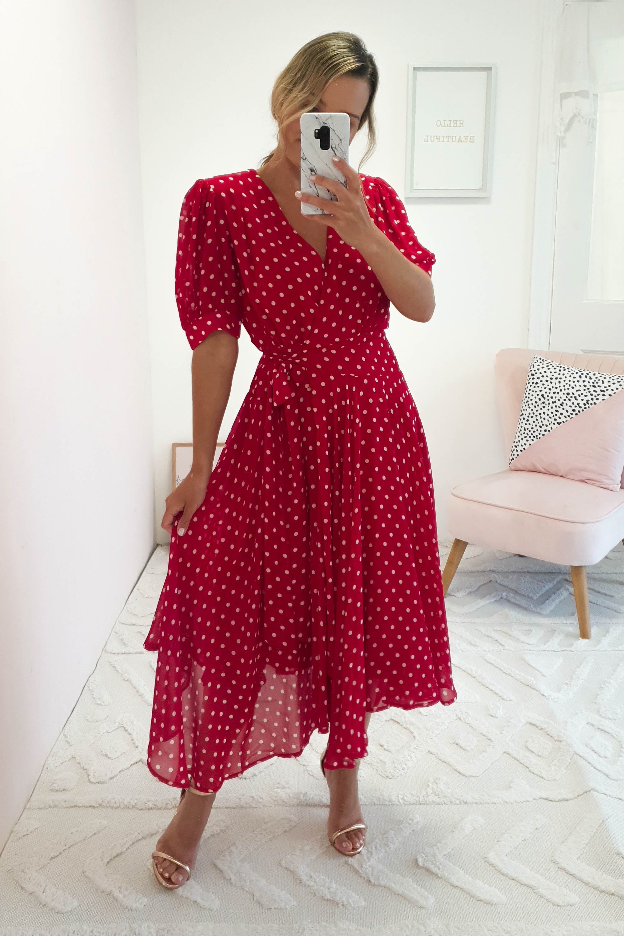 Andrea Polka Dot Midi Dress | Red