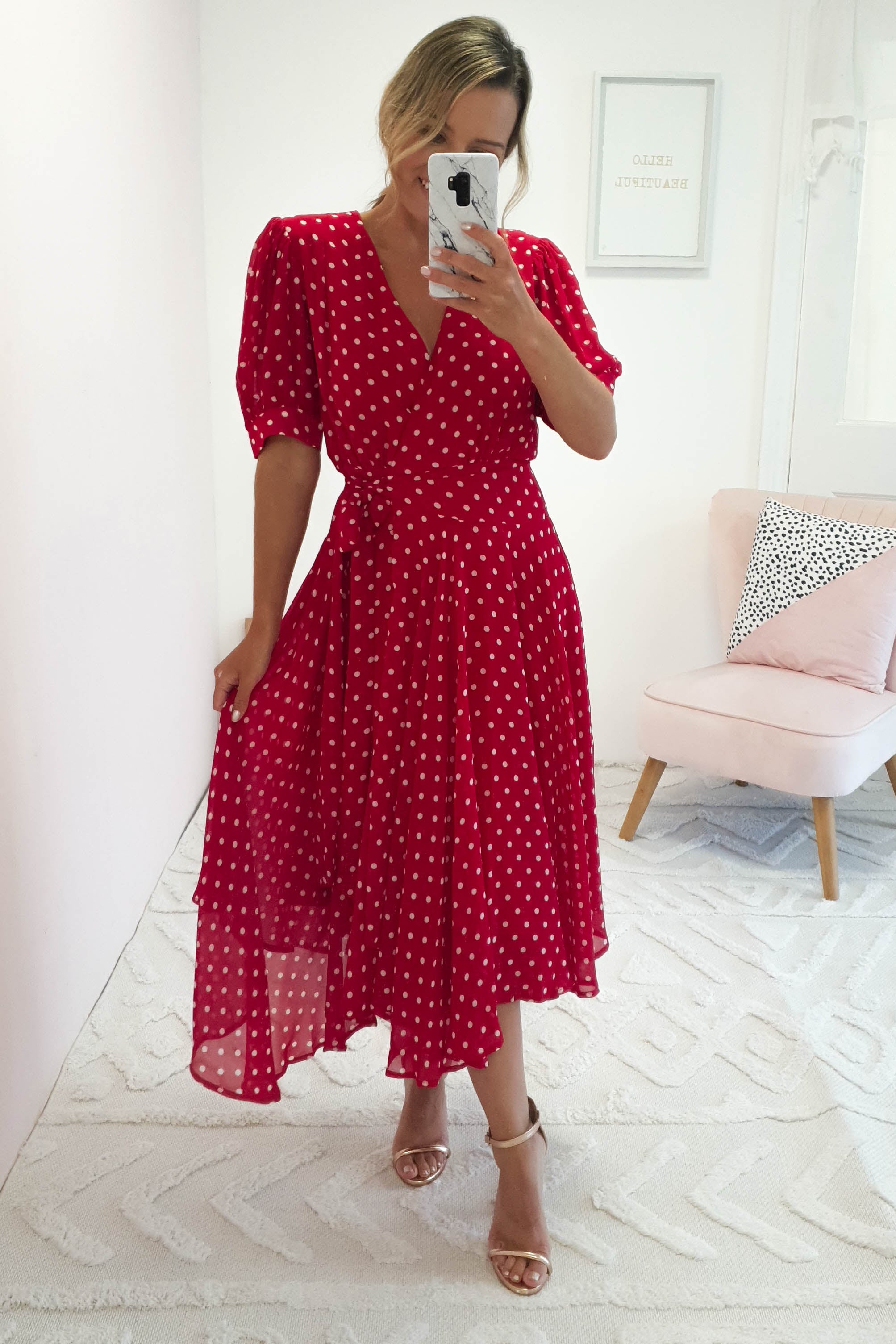 Andrea Polka Dot Midi Dress | Red