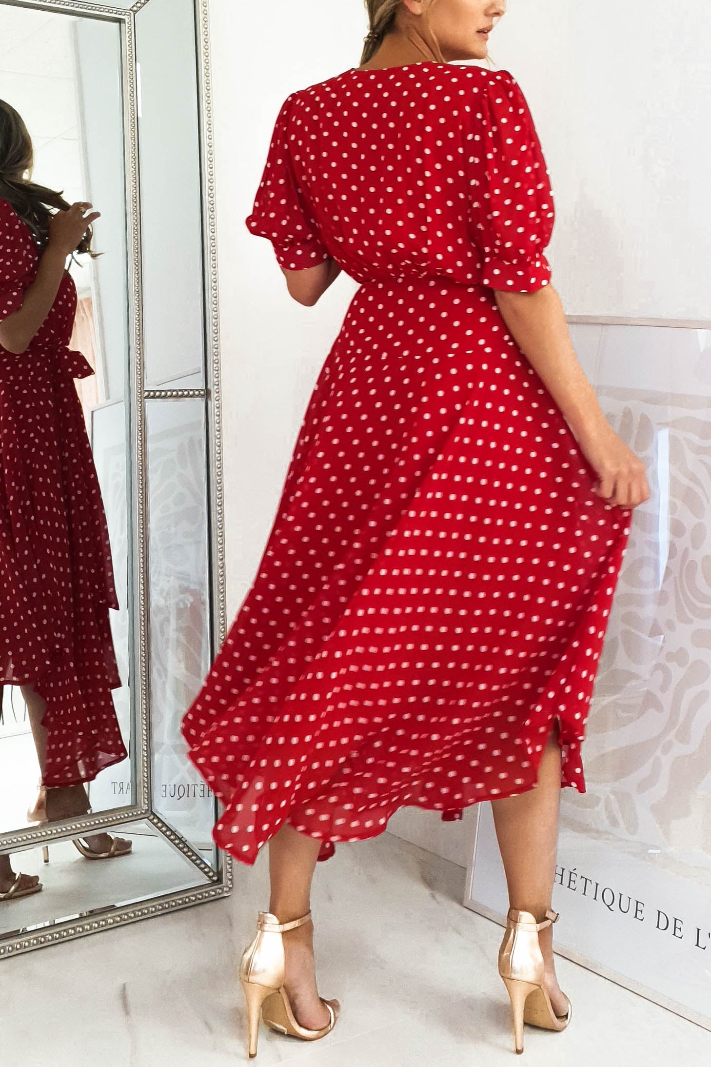 Andrea Polka Dot Midi Dress | Red