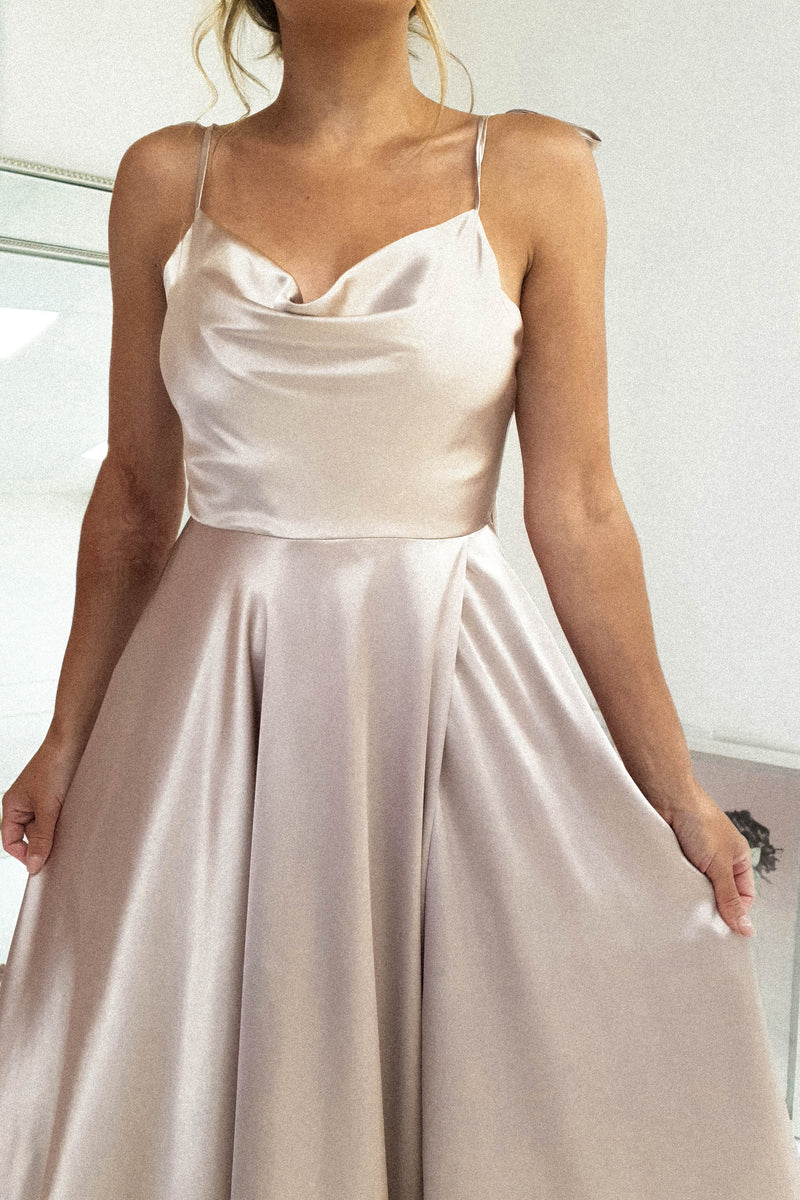 Anna Cowl Neckline Gown | Champagne