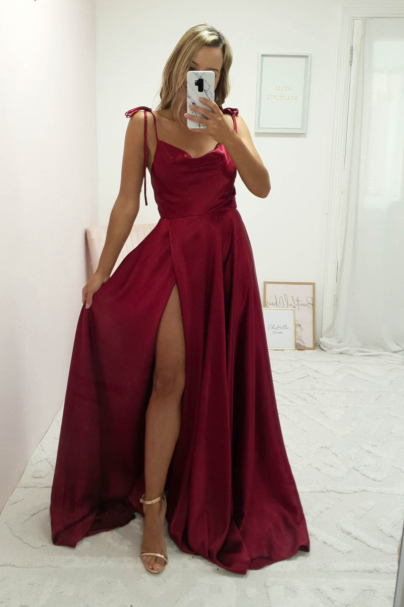 Anna Cowl Neckline Gown | Dark Red
