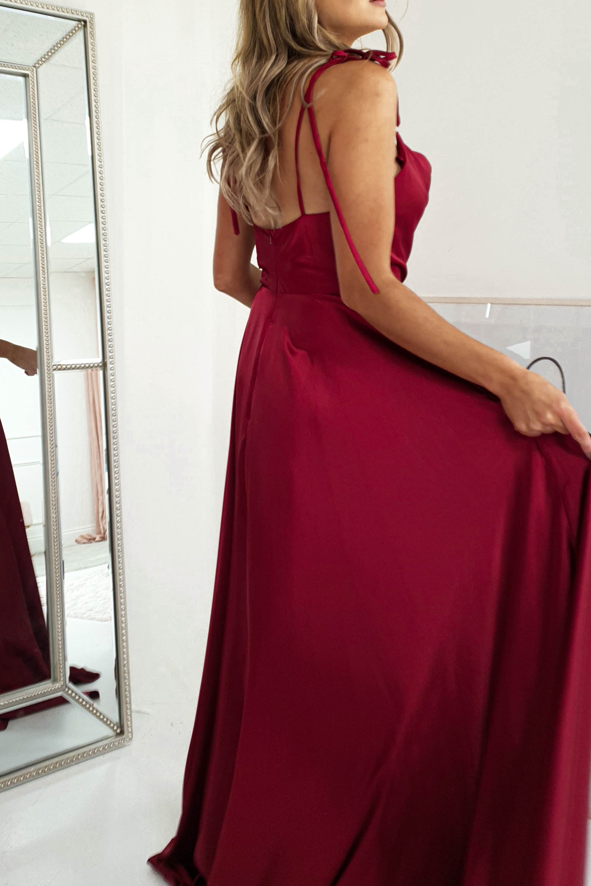 Anna Cowl Neckline Gown | Dark Red