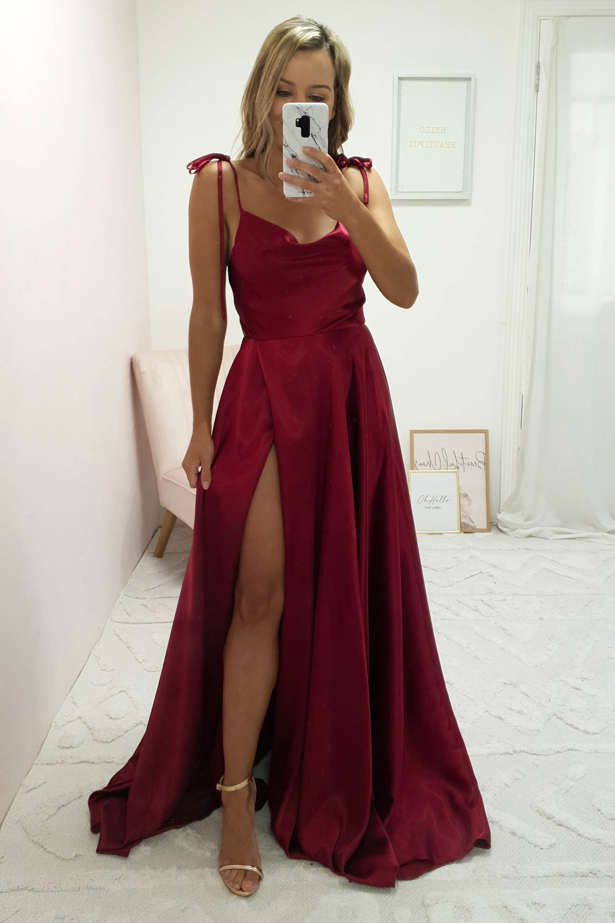 Anna Cowl Neckline Gown | Dark Red