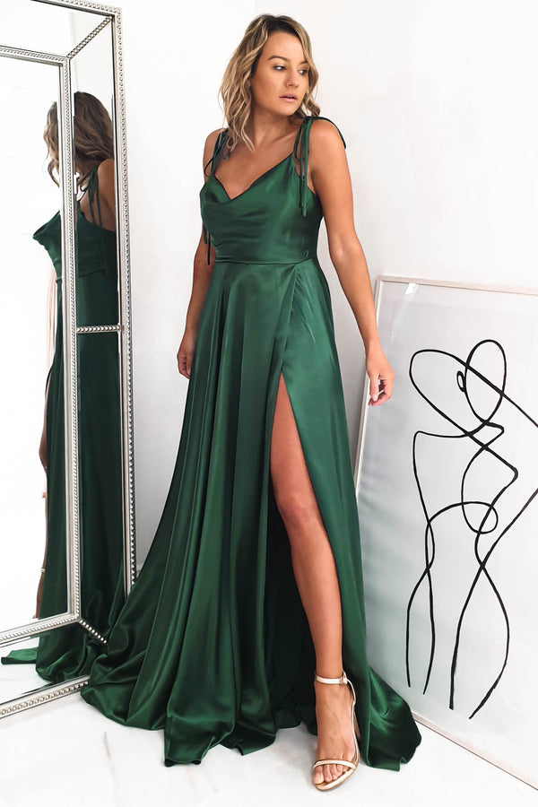 Anna Cowl Neckline Gown | Emerald Green