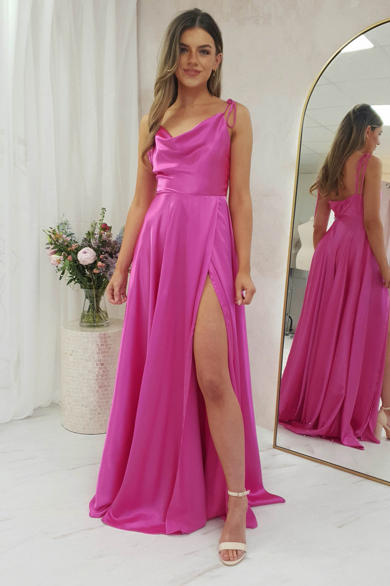 Anna Cowl Neckline Gown | Hot Pink