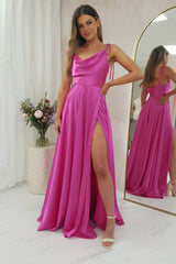 Anna Cowl Neckline Gown | Hot Pink