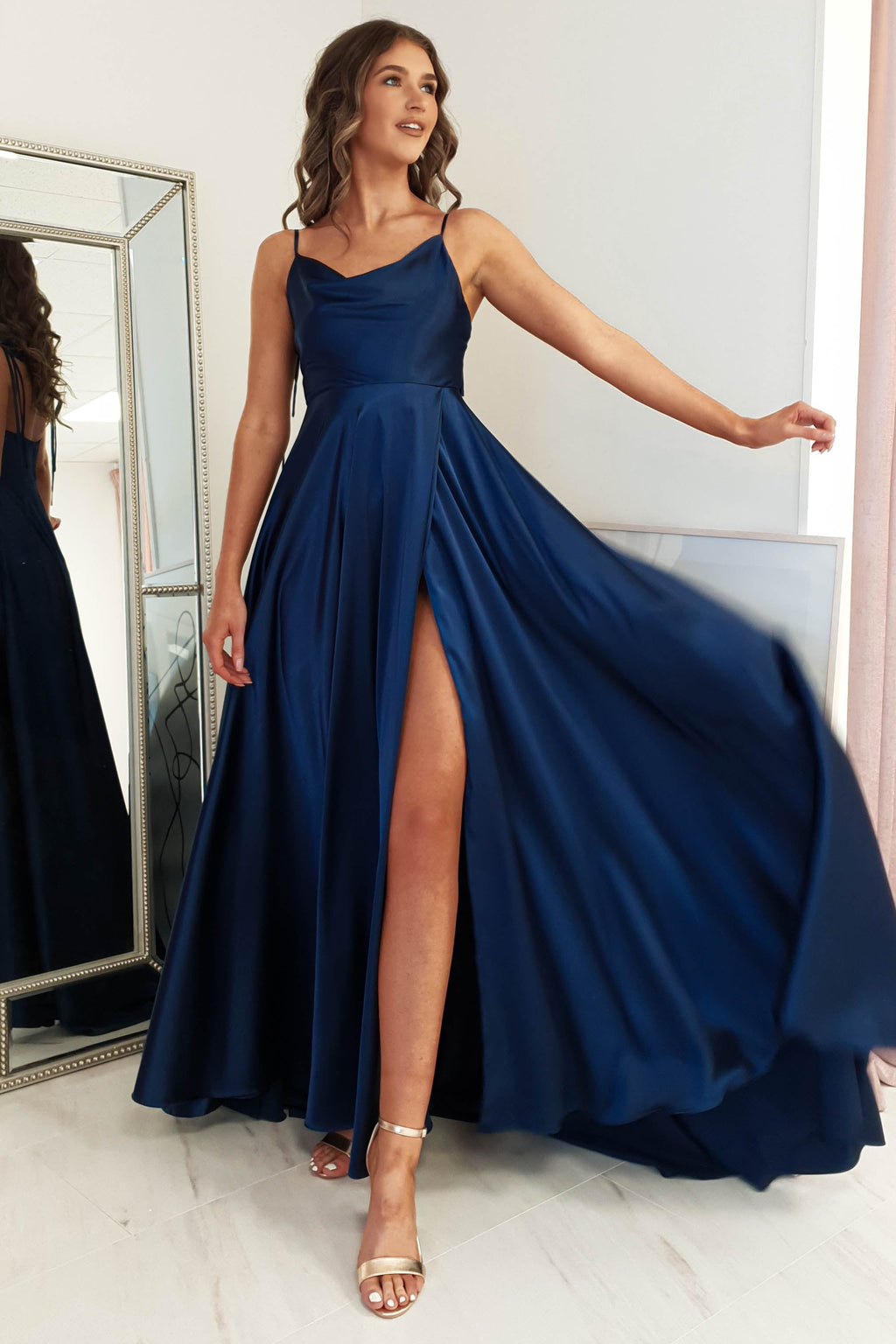 Anna Cowl Neckline Gown | Navy – Oh Hello Clothing
