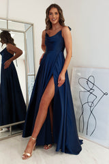 Anna Cowl Neckline Gown | Navy