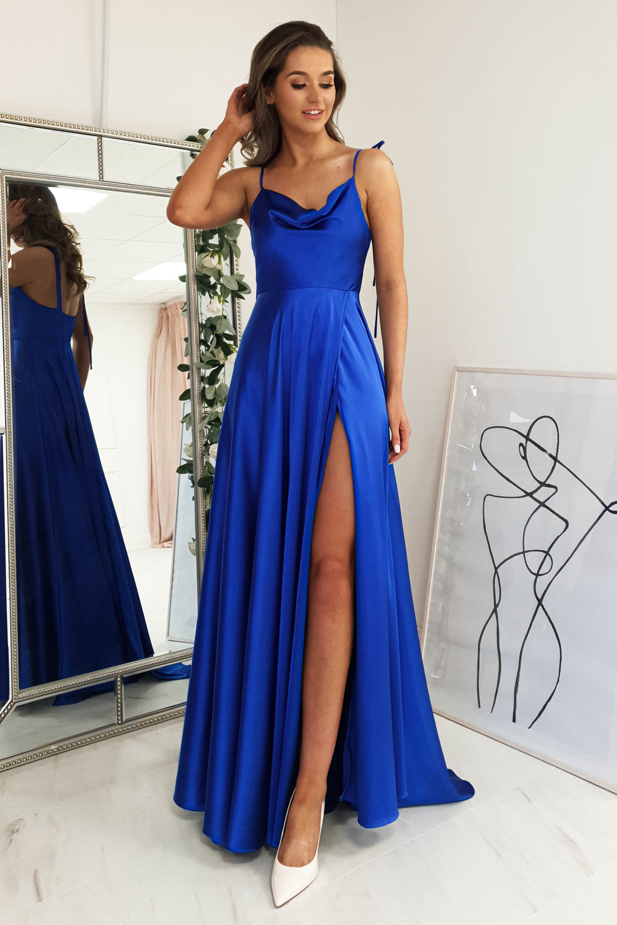 Anna Kleid mit Wasserfallausschnitt | Königsblau