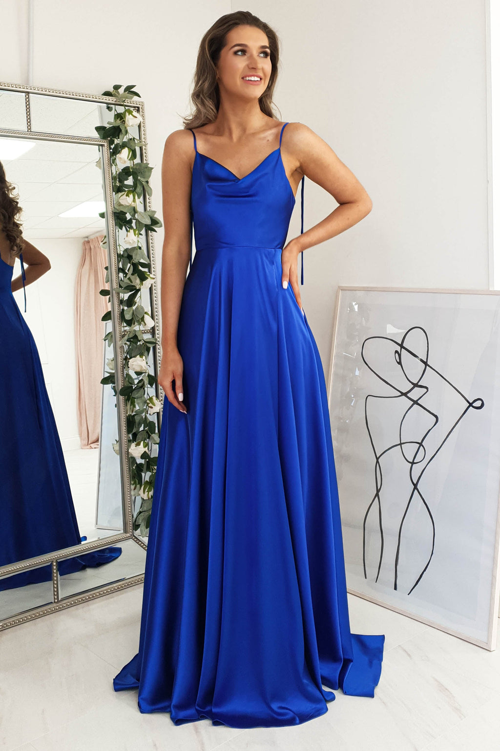 Anna Cowl Neckline Gown | Royal Blue