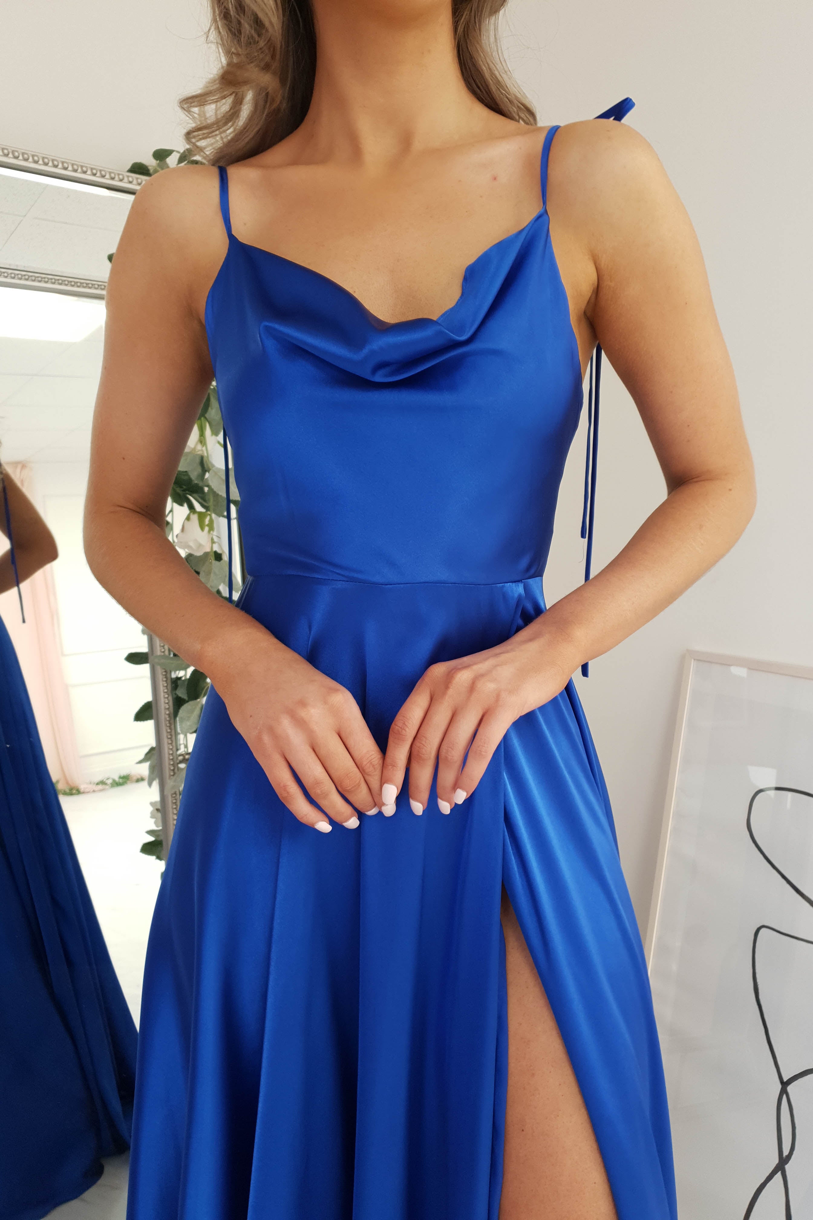 Anna Kleid mit Wasserfallausschnitt | Königsblau