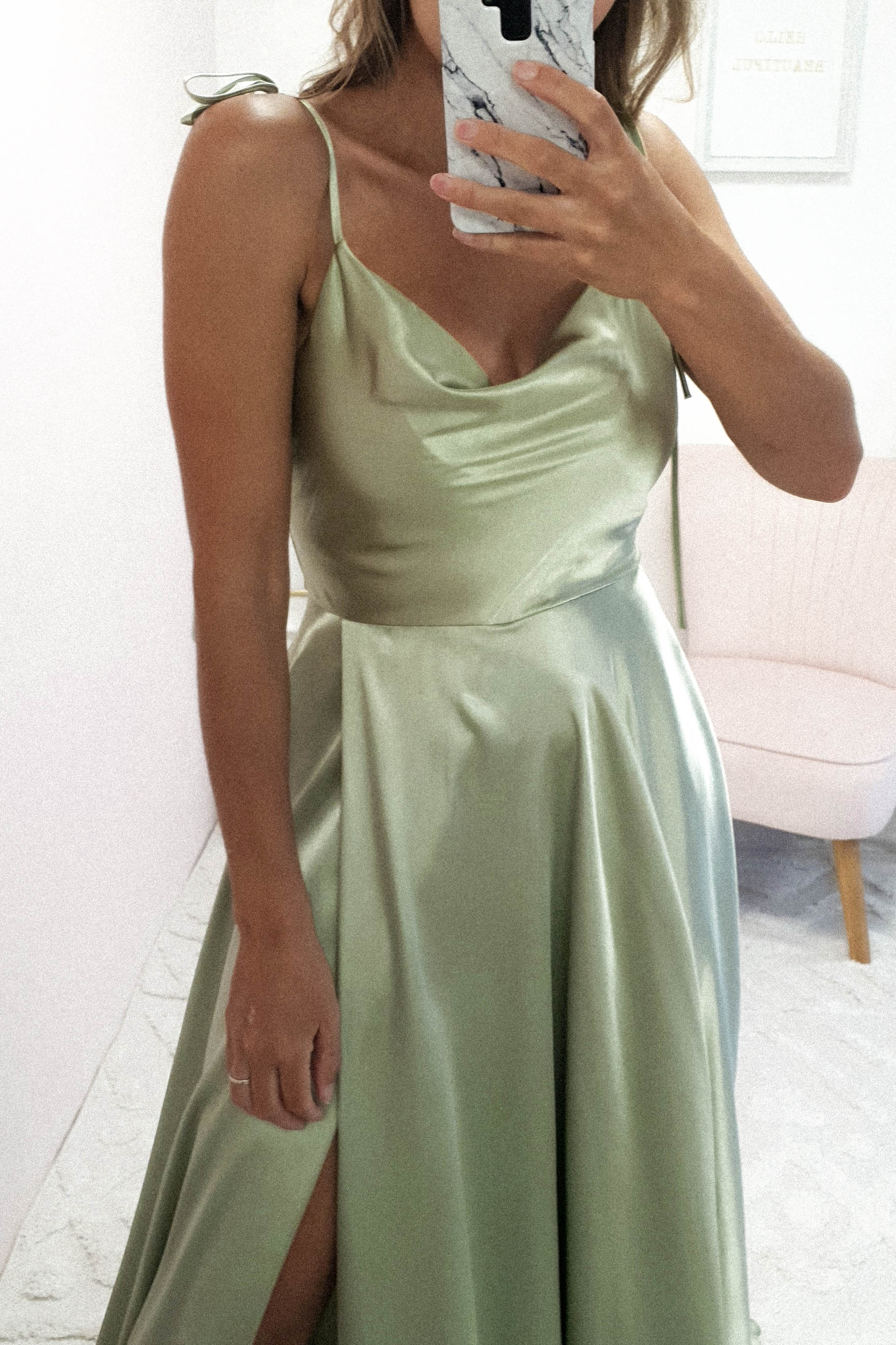 Anna Kleid mit Wasserfallausschnitt | Salbei