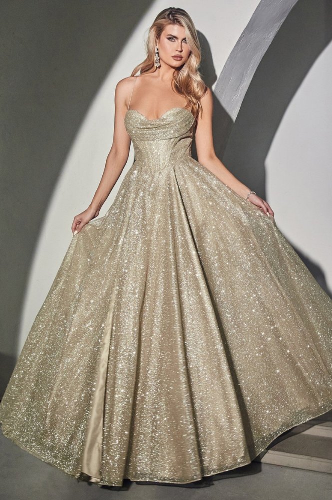 Buy Gold Gown With Shimmer Sequins In 3 D Flowers, Feathers And Fancy Cape  Online - Kalki Fashion
