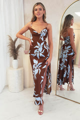Bethia Foral Print Midi Dress | Brown Print