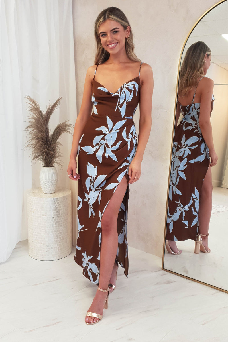 Bethia Foral Print Midi Dress | Brown Print