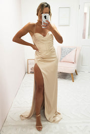 Cally High Slit Corset Gown | Champagne