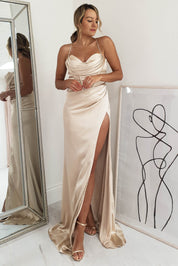 Cally High Slit Corset Gown | Champagne