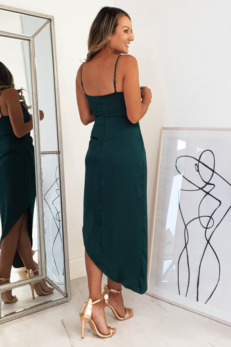 Carley Soft Satin Midi Dress | Forest Green