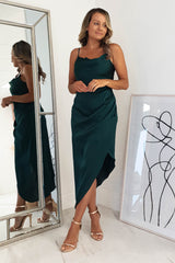 Carley Soft Satin Midi Dress | Forest Green