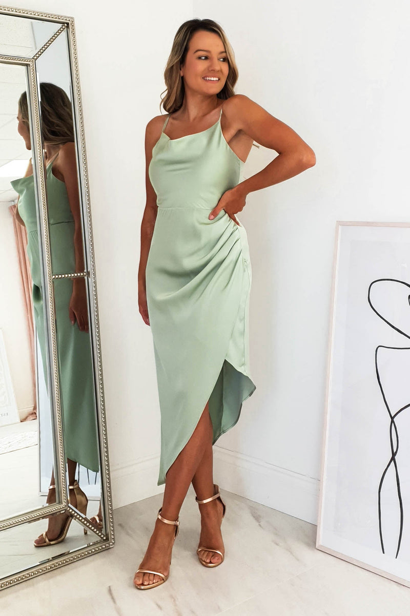 Carley Soft Satin Midi Dress | Sage