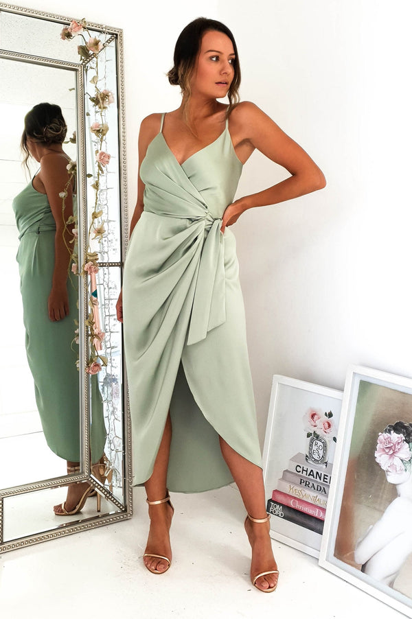 Carrie Midi Wrap Dress | Sage Green