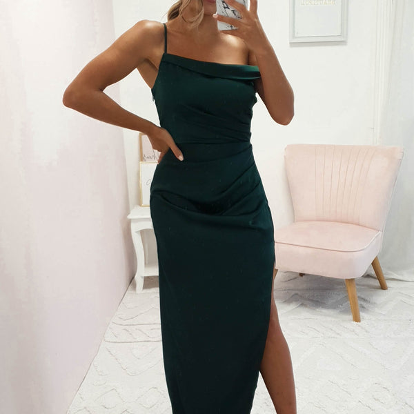 Catherine Off The Shoulder Gown Forest Green Green Debs
