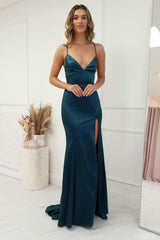 Charmed Long Satin Gown | Teal