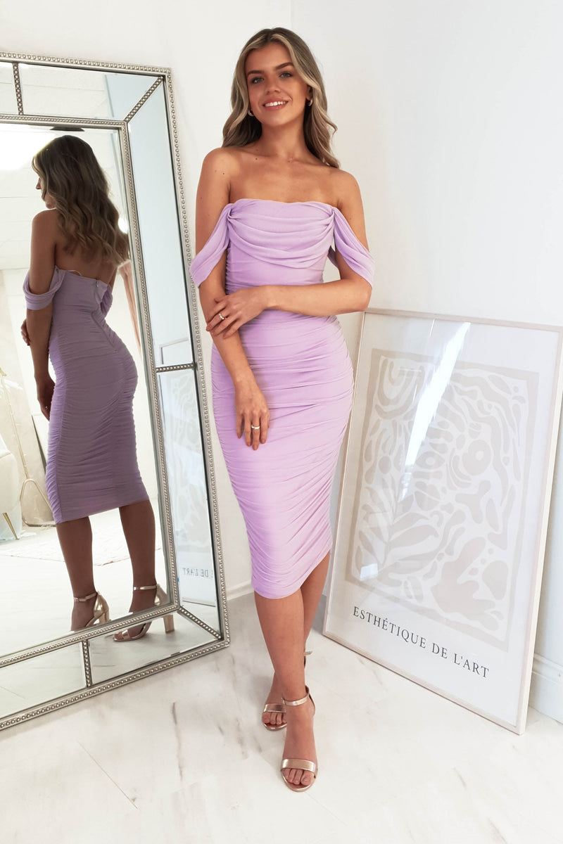 Chelle Ruched Midi Dress | Lilac