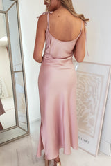 Clarisse Satin Midi Dress | Baby Pink