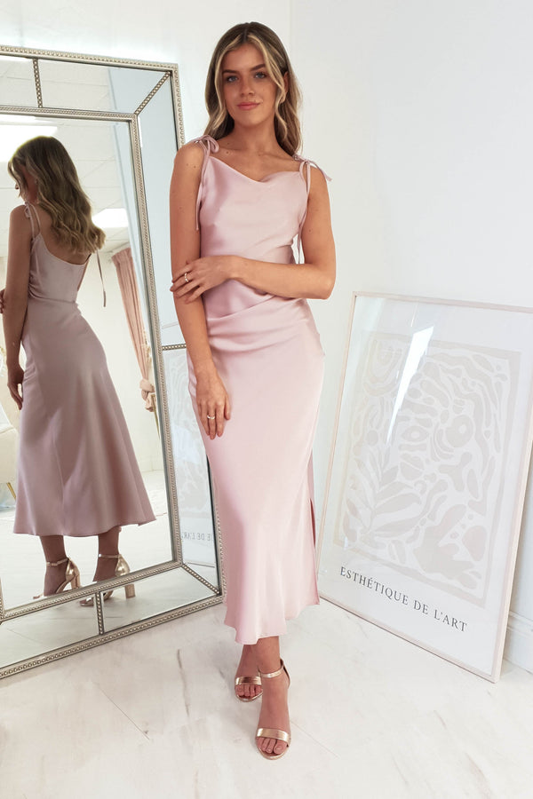 Clarisse Satin Midi Dress | Baby Pink