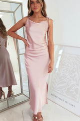 Clarisse Satin Midi Dress | Baby Pink