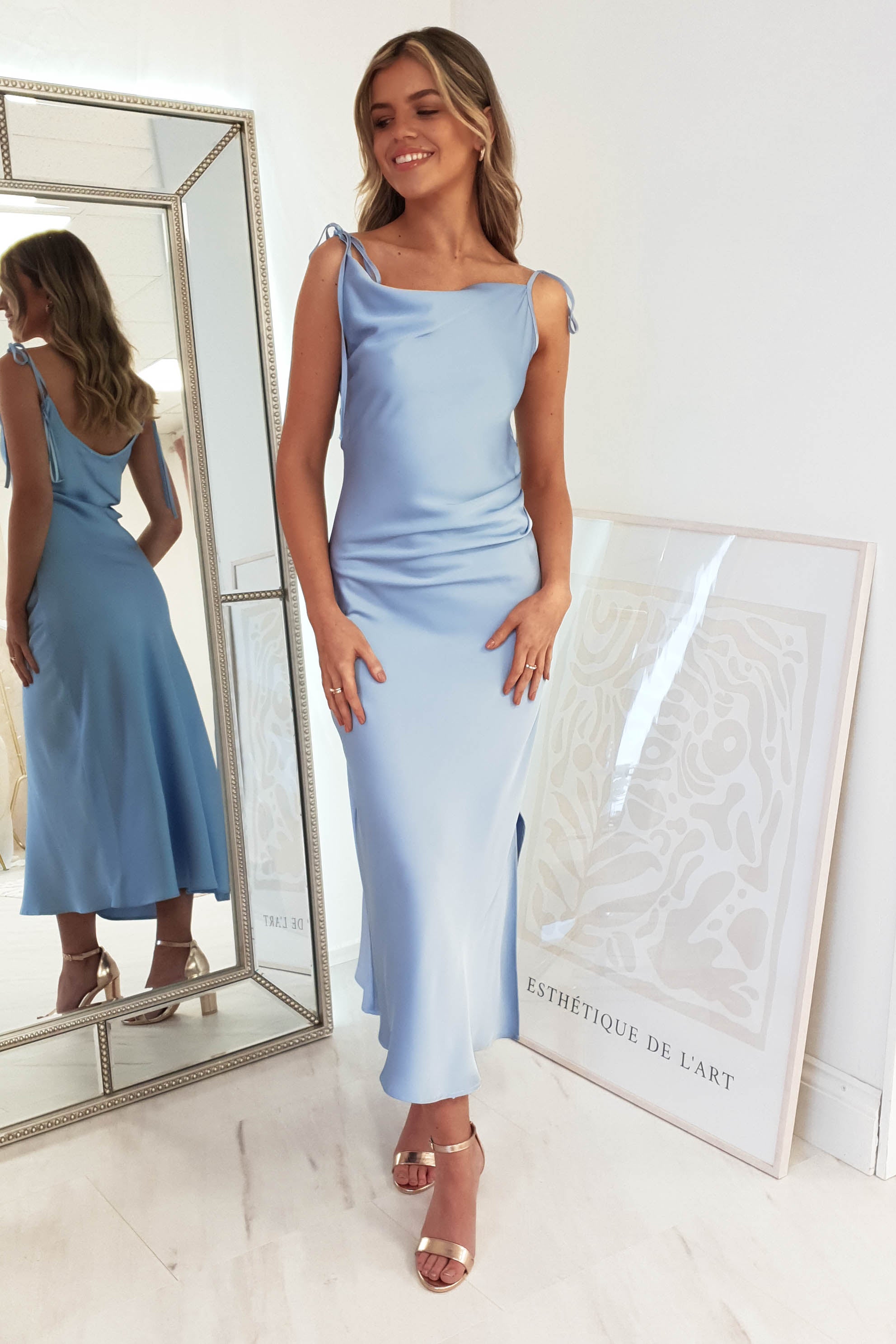 Clarisse Satin-Midikleid | Blau