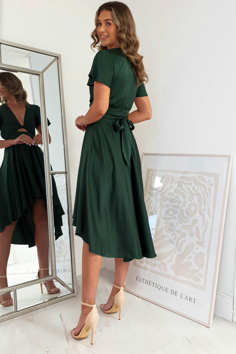 Maleri Satin Midi Dress | Dark Green