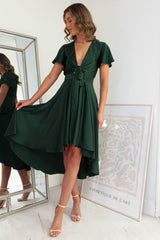 Maleri Satin Midi Dress | Dark Green