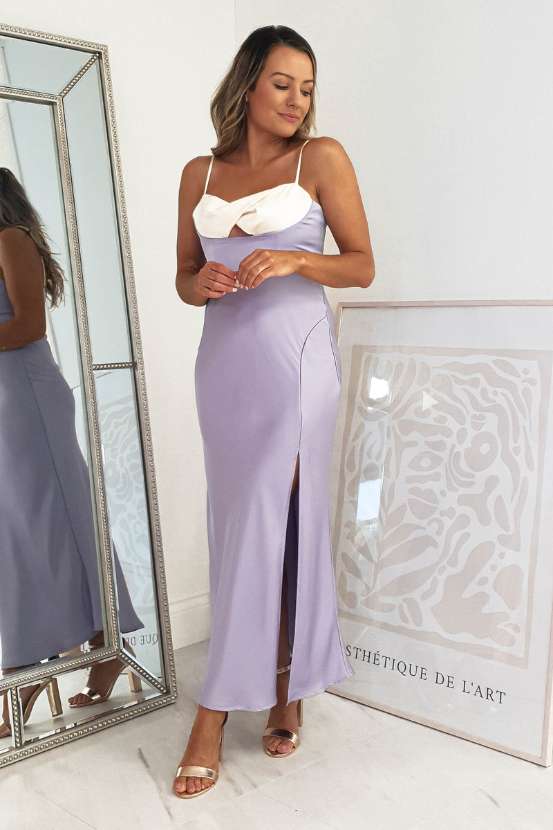 Simara Colour Block Midi Dress | Lilac