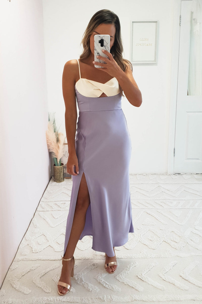 Simara Colour Block Midi Dress | Lilac