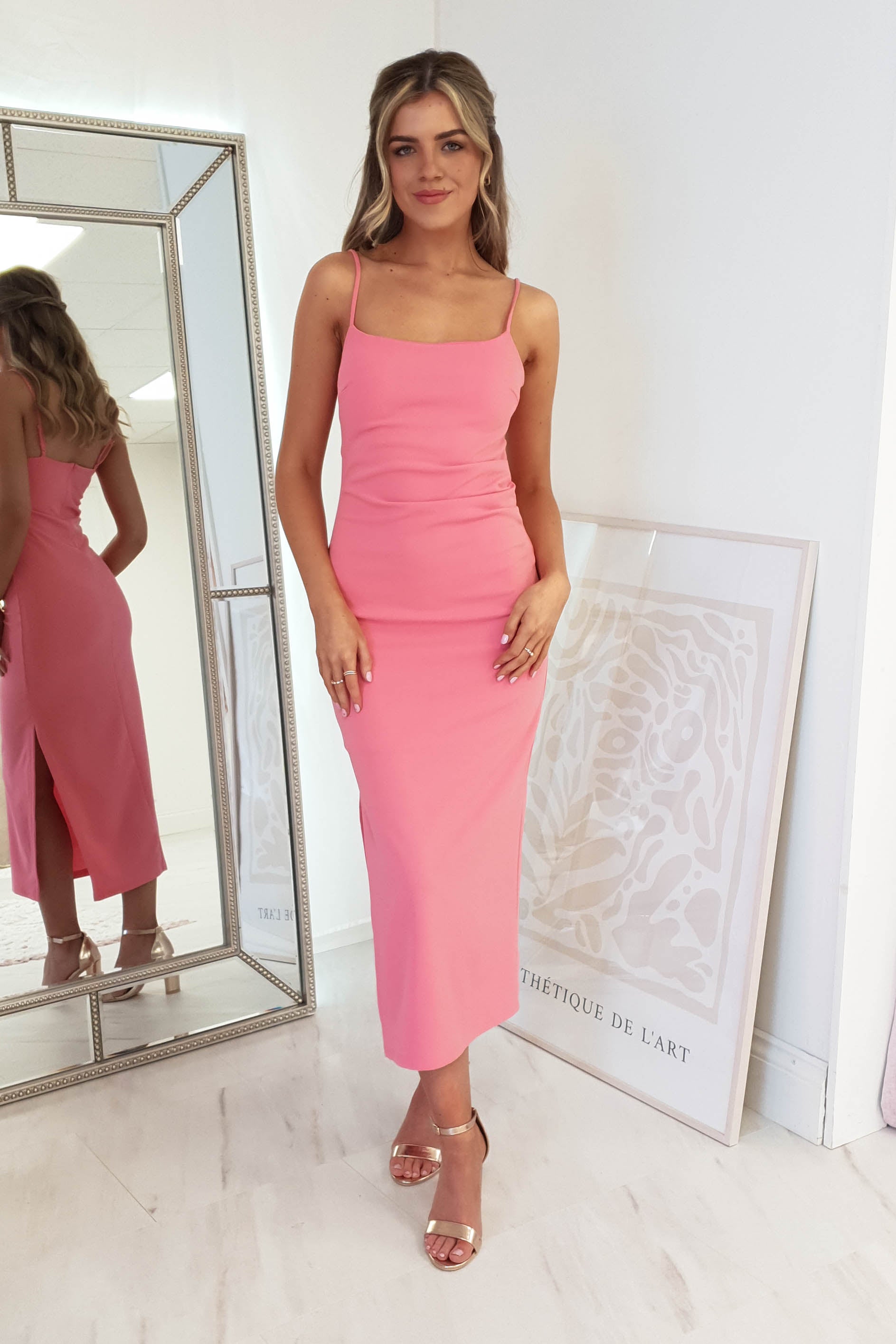 Pink bodycon 2024 midi dress