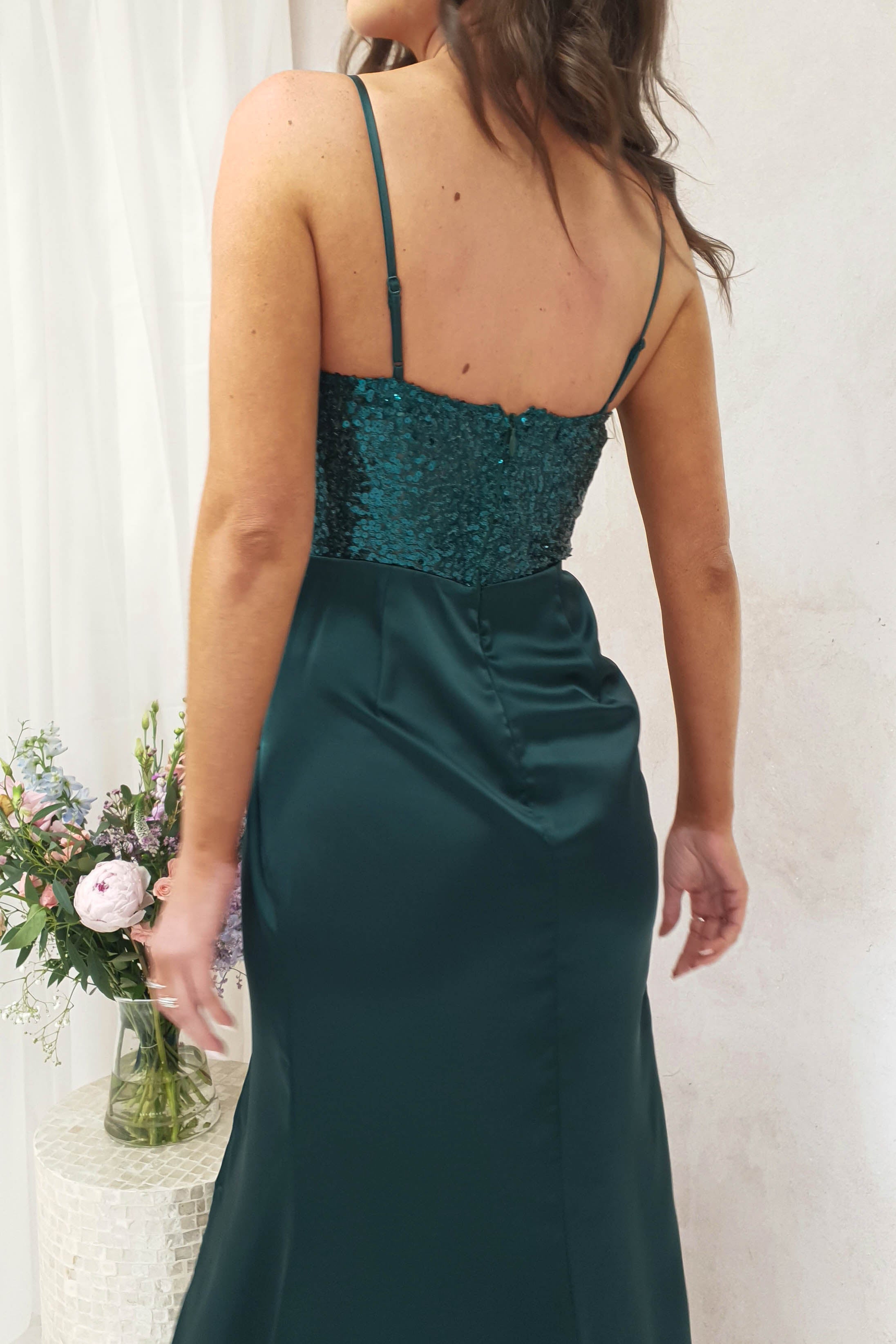 Margaux Satin Corset Maxi Dress | Emerald Green