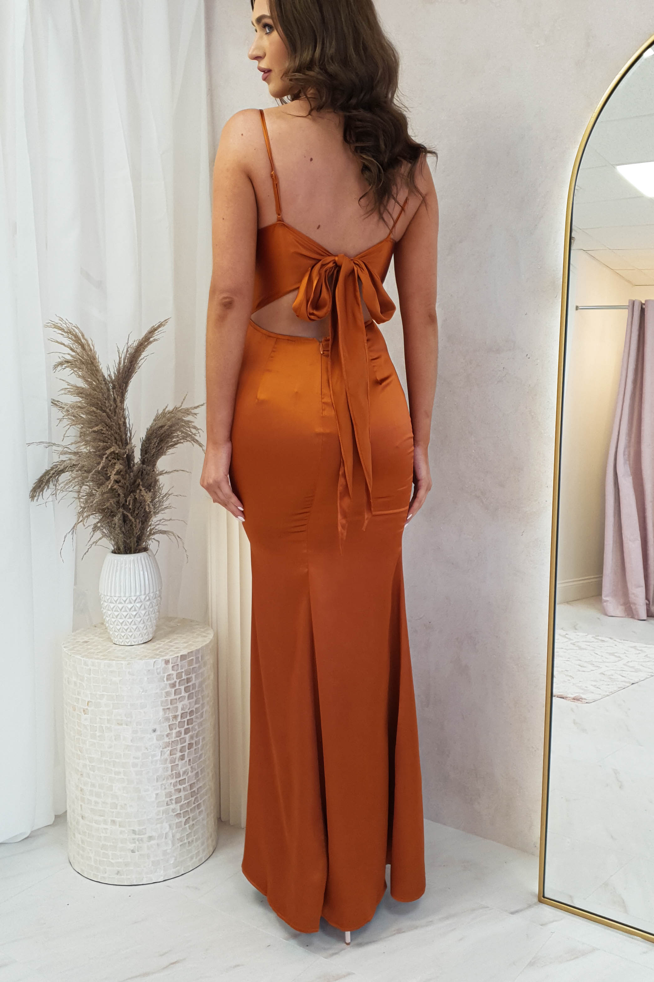 Abrea Cowl Neck Gown | Sunset Orange