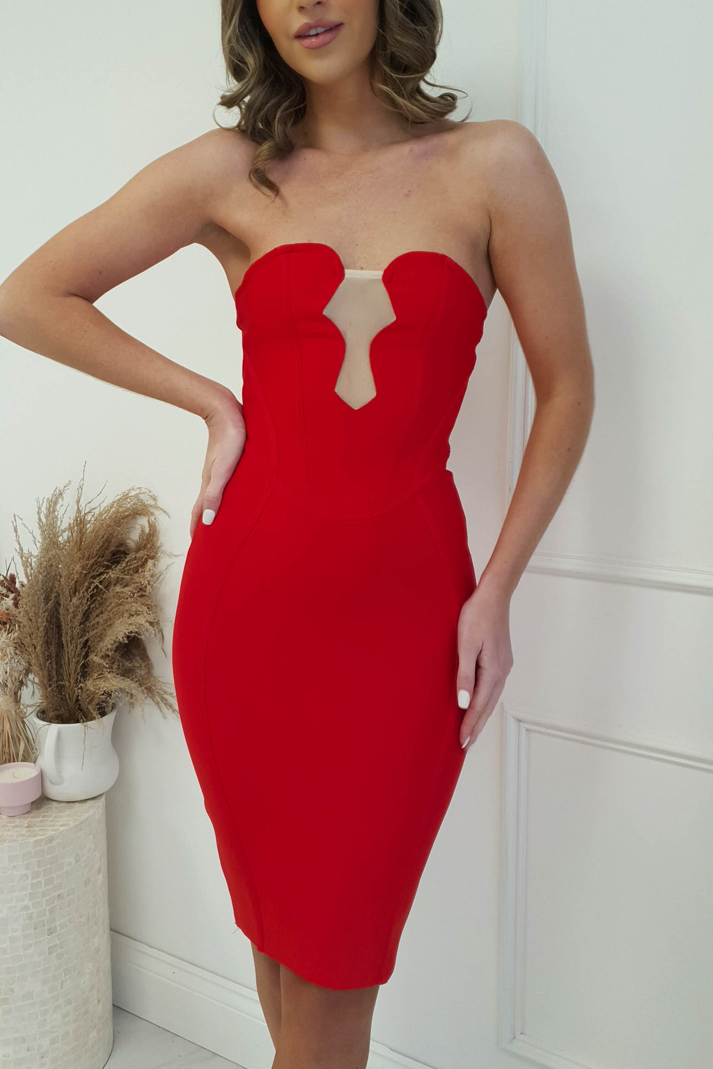 Tassie Midi Bodycon Dress | Red