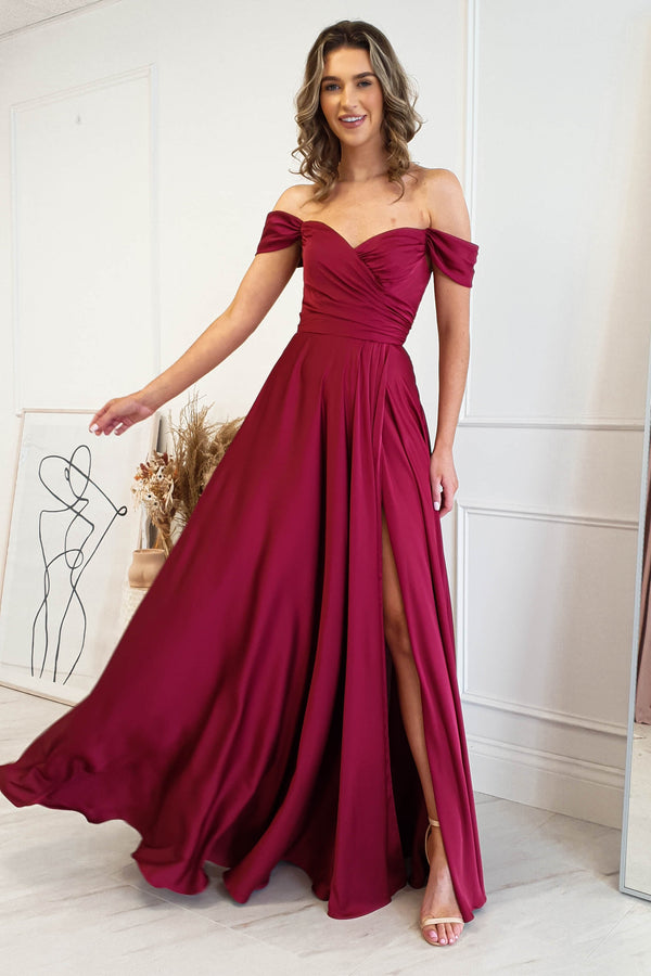 Leandra Long Silky Gown | Burgundy