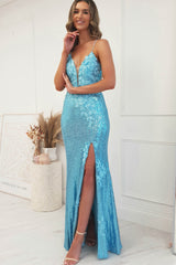 Janie Floral Embellished Sequin Gown | Blue