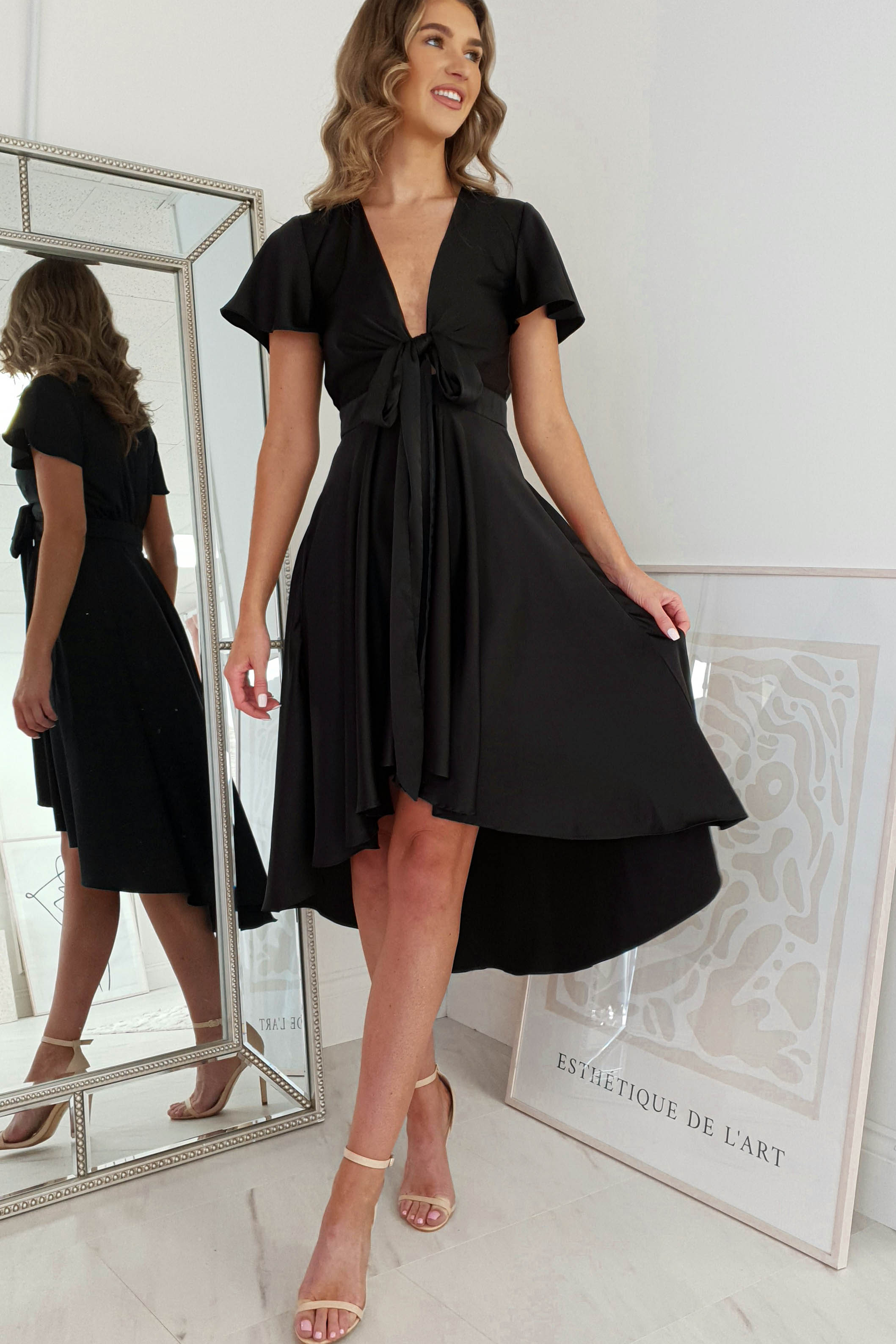 Maleri Satin Midi Dress | Black