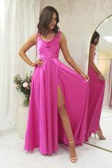 Anna Cowl Neckline Gown | Hot Pink