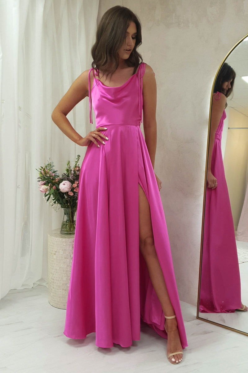 Anna Cowl Neckline Gown | Hot Pink