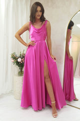 Anna Cowl Neckline Gown | Hot Pink